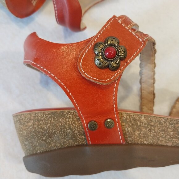 L'Artiste Spring Step Sandals Womens 7.5 Red Leather EU 38 Wedge Comfort Casual. - Picture 11 of 12